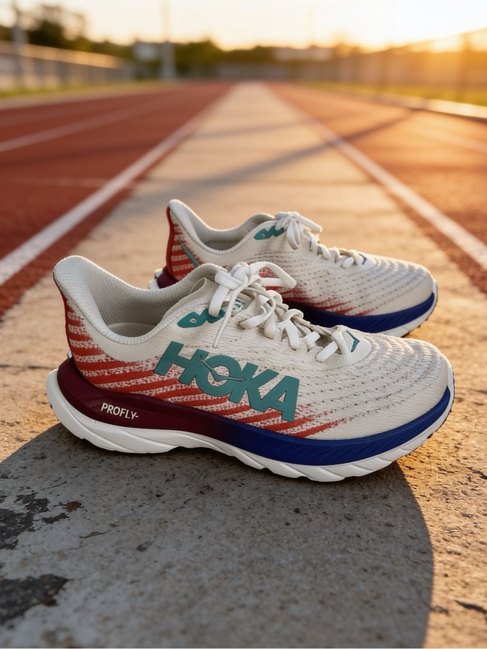 Hoka Men’s White, Teal & Red Gradient Running Sneakers size 8D